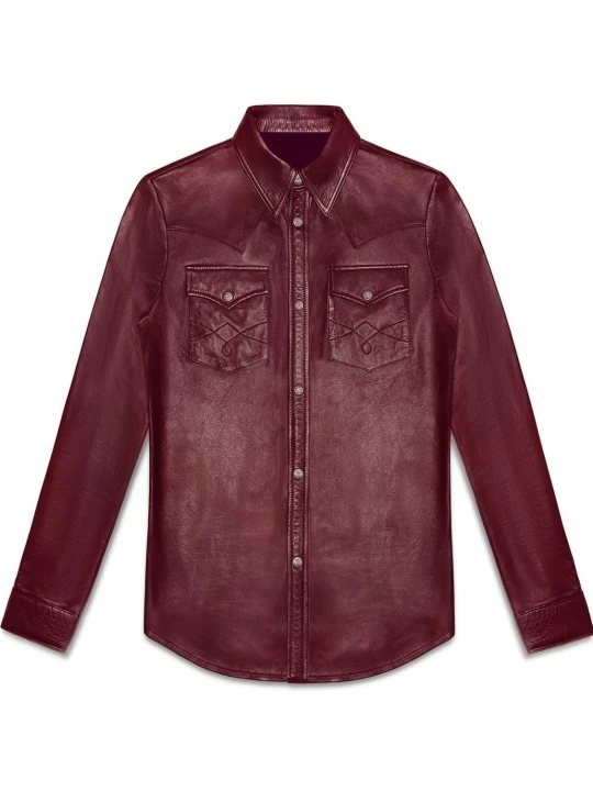 Burgundy Leather Western Style Shirt