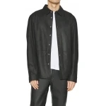 Button Cuffs Black Shirt In Leather