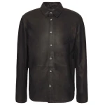 Button Cuffs Black Shirt In Leather