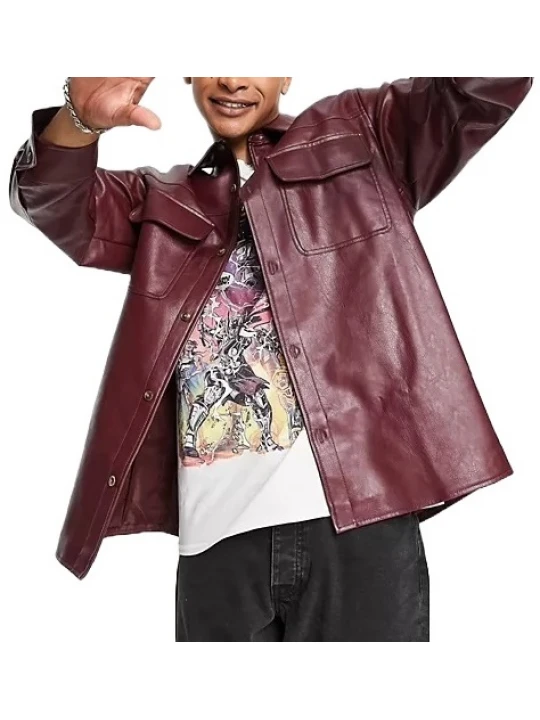 Button Up Shirt Burgundy Leather