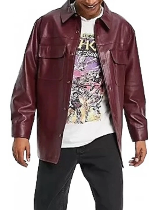 Button Up Shirt Burgundy Leather