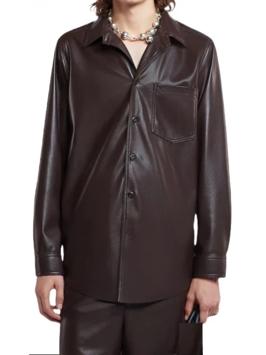 Buttoned Up Brown Shirt In Leather