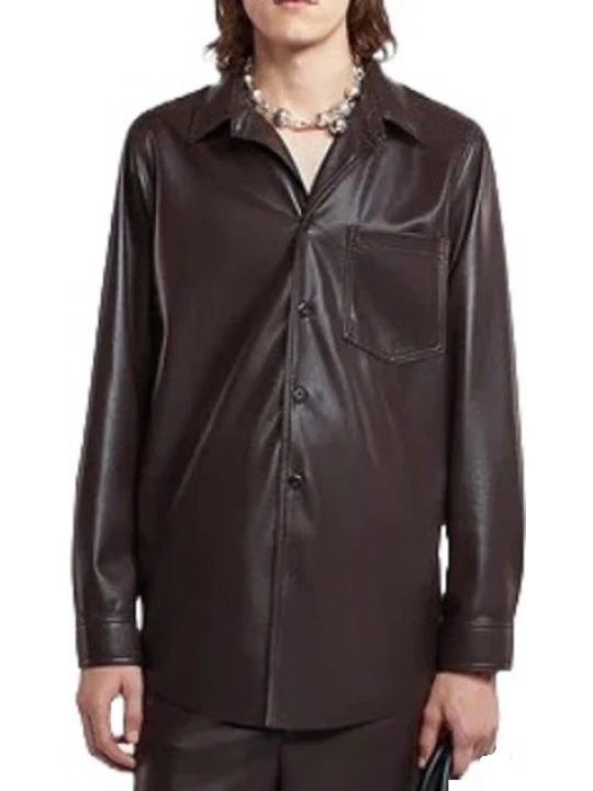 Buttoned Up Brown Shirt In Leather