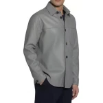 Contrast Buttons Grey Leather Shirts