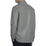 Contrast Buttons Grey Leather Shirts