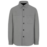 Contrast Buttons Grey Leather Shirts