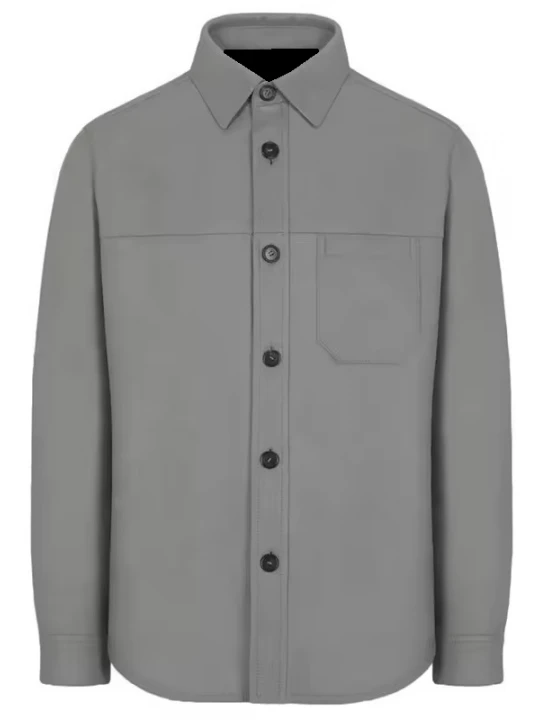 Contrast Buttons Grey Leather Shirts