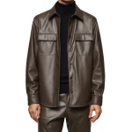 Flap Pockets Brown Leather Shirts