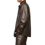 Flap Pockets Brown Leather Shirts