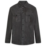 Four Pockets Black Suede Leather Shirt