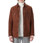 Four Pockets Brown Suede Leather Shirt