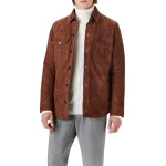 Four Pockets Brown Suede Leather Shirt