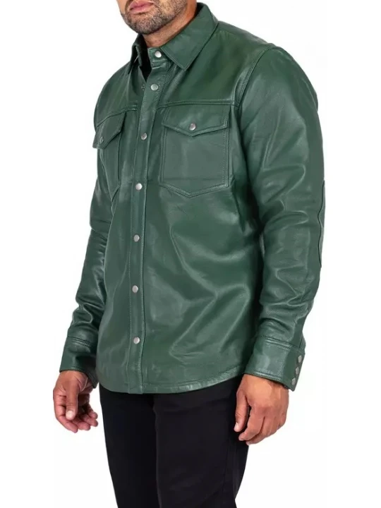 Green Casual Shirt In Leather