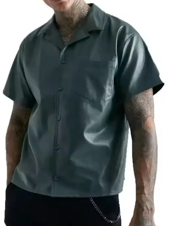 Green Leather Short Sleeve Shirt