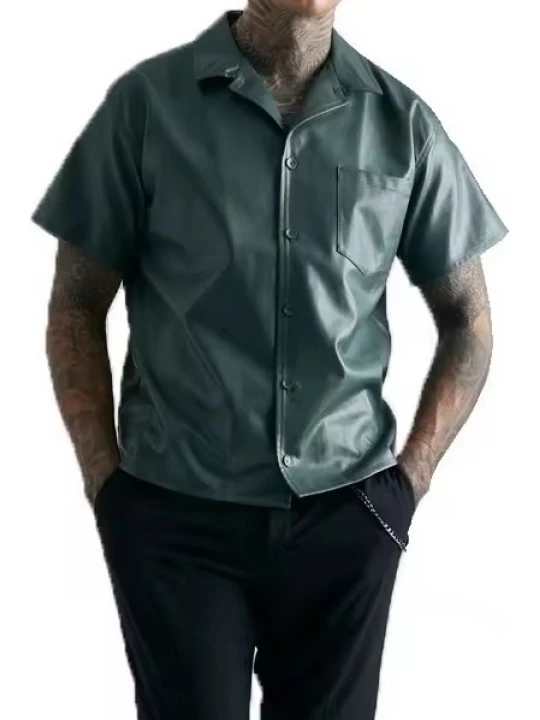 Green Leather Short Sleeve Shirt