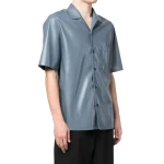 Grey Leather Short Sleeves Shirt