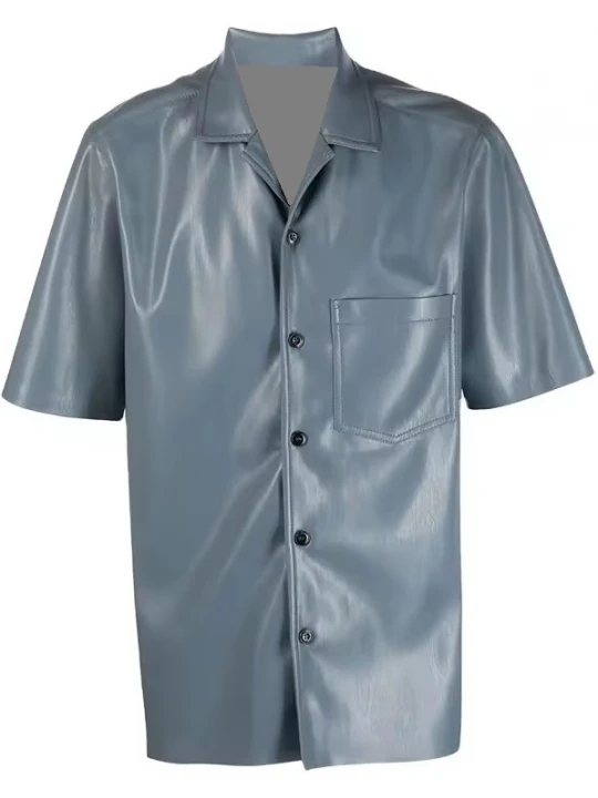 Grey Leather Short Sleeves Shirt