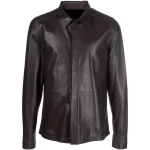Hidden Buttons Brown Leather Shirt