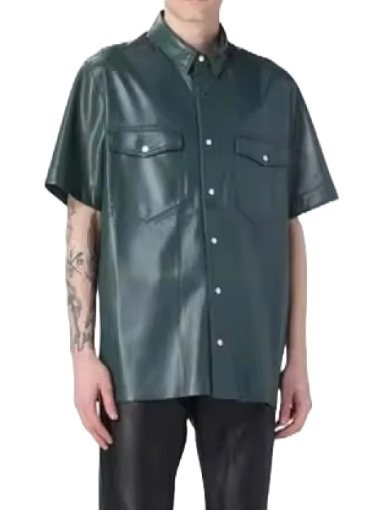 Leather Short Sleeve Shirt In Green