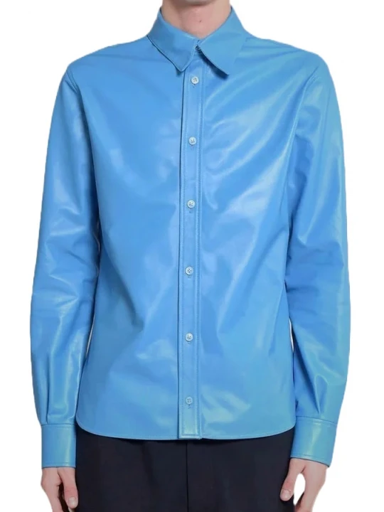 Light Blue Leather Shirt