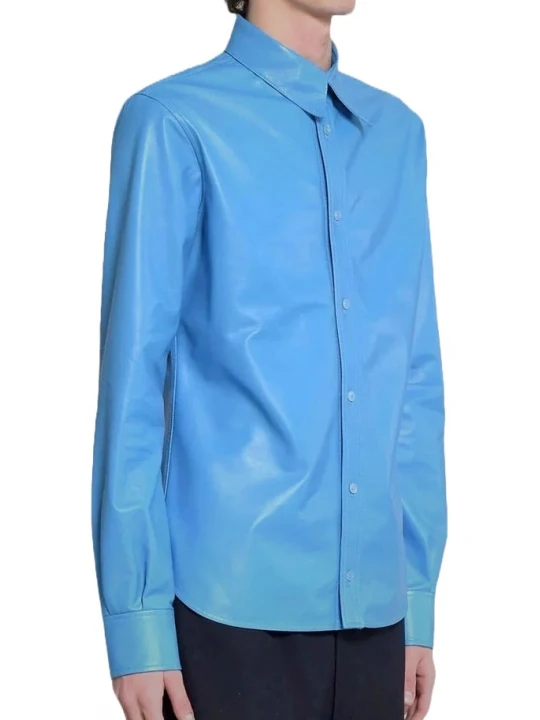 Light Blue Leather Shirt