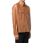 Long Sleeves Brown Leather Shirt
