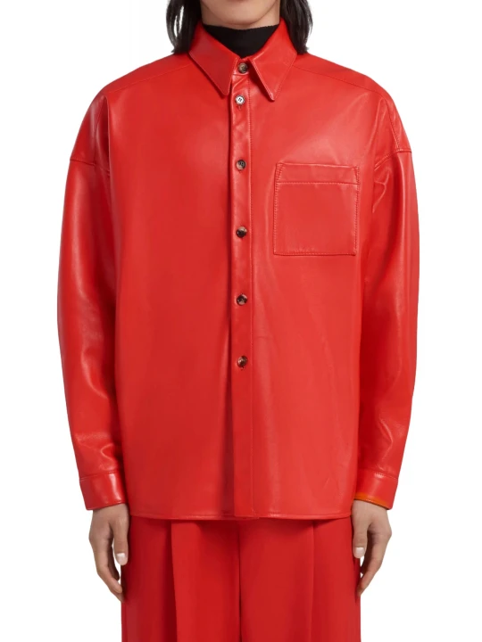 Patch Pocket Red Leather Shirt