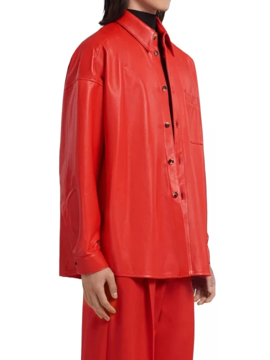 Patch Pocket Red Leather Shirt