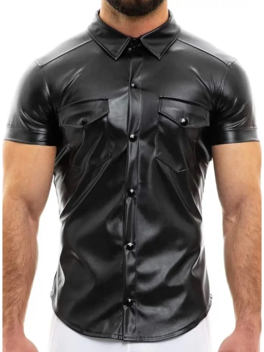 Short Sleeve Black Leather Shirts