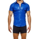 Short Sleeve Blue Leather Shirts