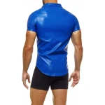 Short Sleeve Blue Leather Shirts