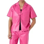 Short Sleeve Leather Pink Shirt