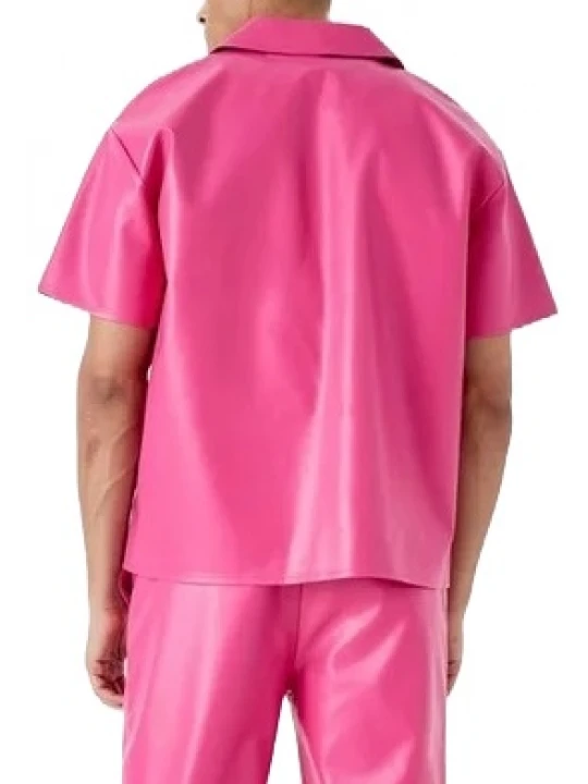 Short Sleeve Leather Pink Shirt