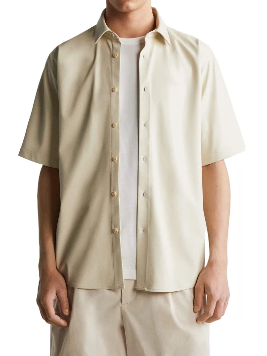 Short Sleeve Leather Shirt In Beige