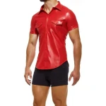 Short Sleeve Red Leather Shirts