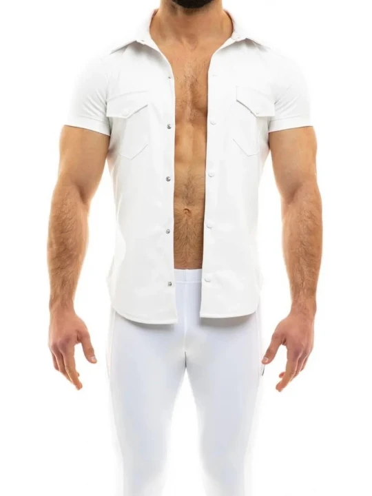 Short Sleeve White Leather Shirts