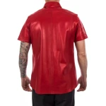Short Sleeves Red Leather Shirt
