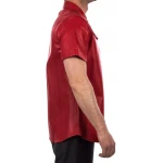 Short Sleeves Red Leather Shirt