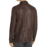Snap Buttons Brown Leather Shirt