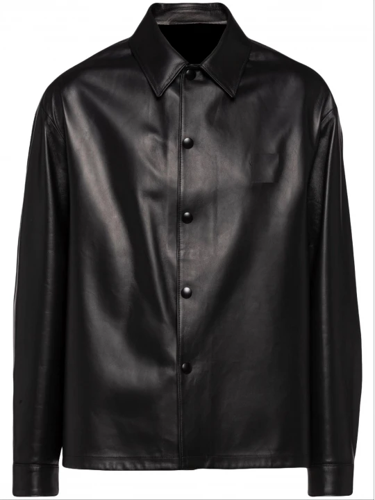 Snap Closure Black Leather Shirt
