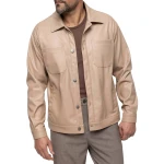 Spread Collar Shirts Beige Leather