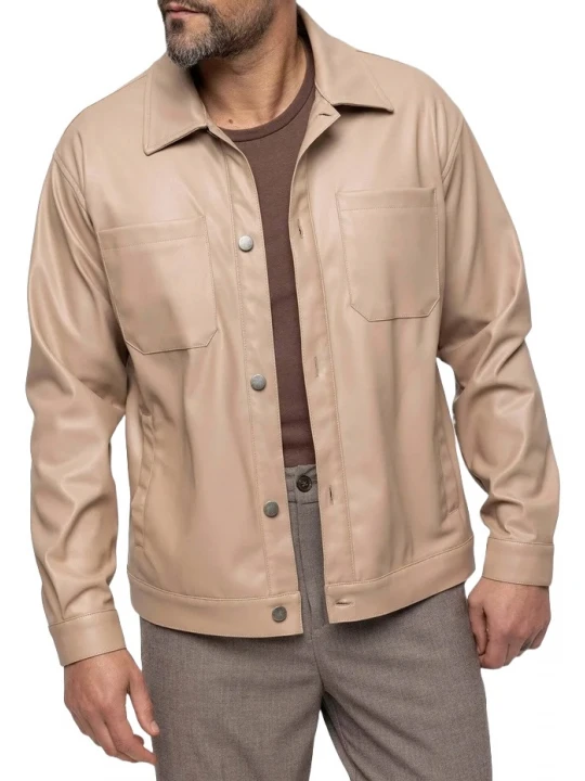 Spread Collar Shirts Beige Leather