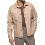 Spread Collar Shirts Beige Leather