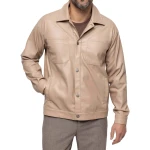 Spread Collar Shirts Beige Leather