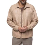 Spread Collar Shirts Beige Leather