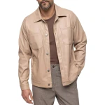 Spread Collar Shirts Beige Leather