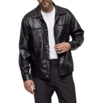 Spread Collar Shirts Black Leather