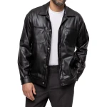 Spread Collar Shirts Black Leather