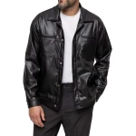 Spread Collar Shirts Black Leather