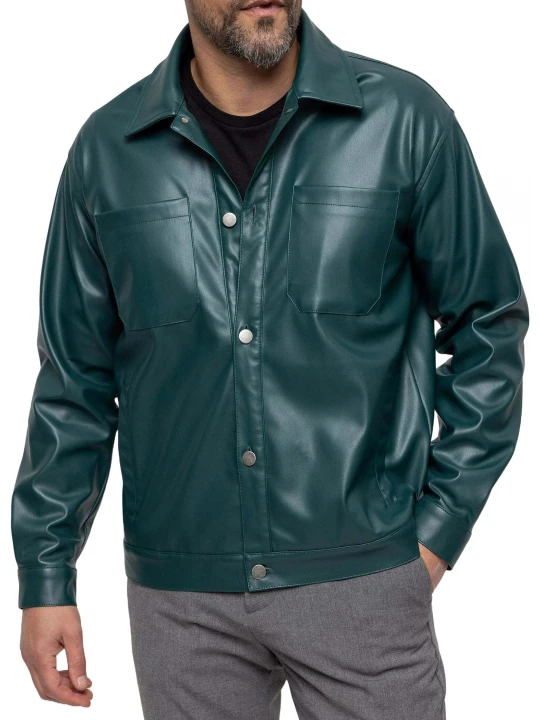 Spread Collar Shirts Green Leather